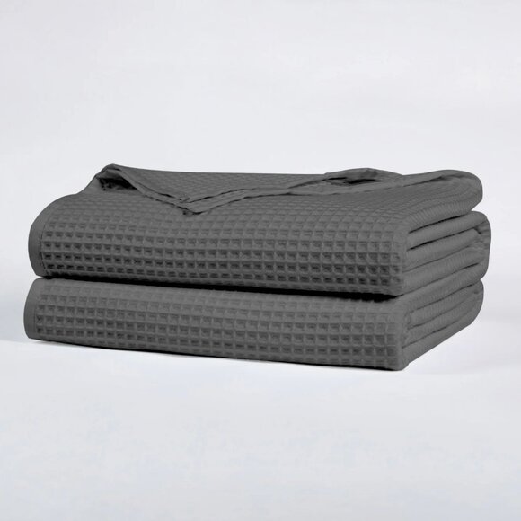 Sijo Home COOLING EUCALYPTUS Bed Waffle Knit Storm Gray Bedding Blanket Cal King - Picture 1 of 4